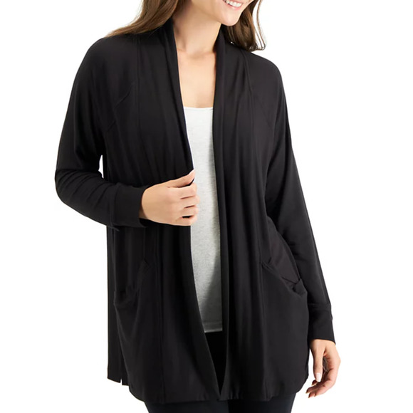 Alfani Other - ALFANI WOMENS MEDIUM CASUAL LOUNGE SHRUG CARDI WRAP POCKETS CLASSIC BLACK NEW!